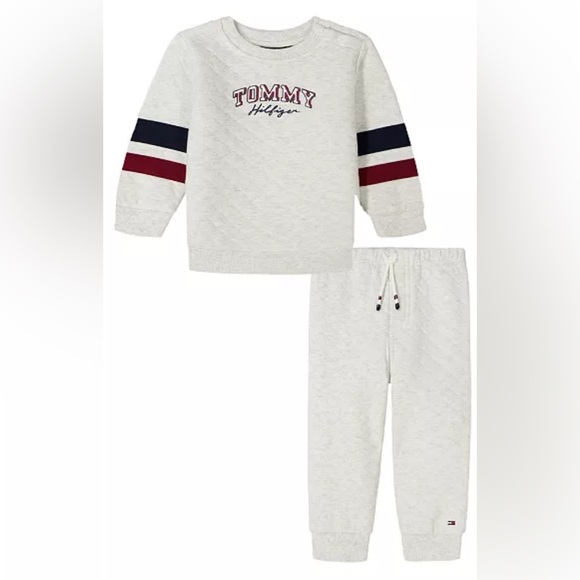 Tommy Hilfiger Baby Boys 3-Piece Diamond Quilted Sweatshirt, Onesie & Jogger Set - Picture 1 of 6